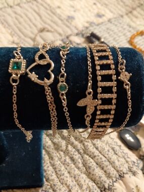 Sterling Silver Multi-Chain Bracelet Set with Green Accents